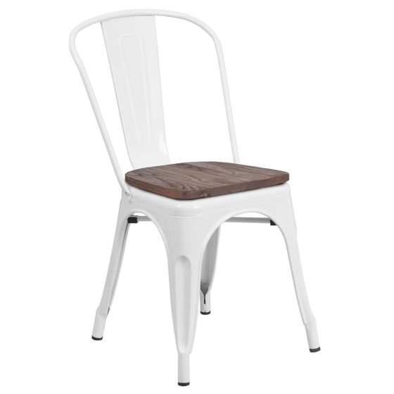 White Metal Stackable Chair with Wood Seat CH-31230-WH-WD-GG