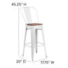 30" High White Metal Barstool with Back and Wood Seat CH-31320-30GB-WH-WD-GG