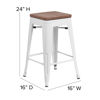 24" High Backless White Metal Counter Height Stool with Square Wood Seat CH-31320-24-WH-WD-GG