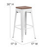 30" High Backless White Metal Barstool with Square Wood Seat CH-31320-30-WH-WD-GG