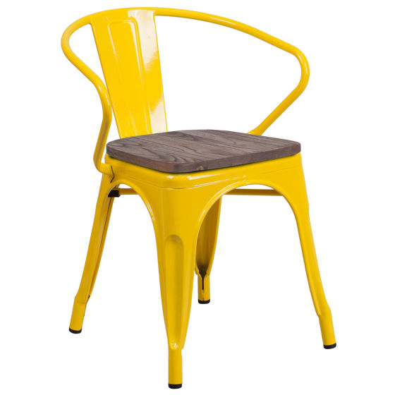 Yellow Metal Chair with Wood Seat and Arms CH-31270-YL-WD-GG