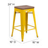 24" High Backless Yellow Metal Counter Height Stool with Square Wood Seat CH-31320-24-YL-WD-GG