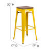 30" High Backless Yellow Metal Barstool with Square Wood Seat CH-31320-30-YL-WD-GG