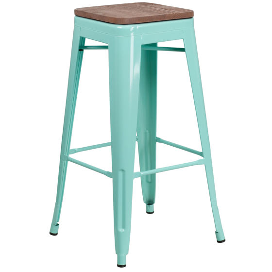 30" High Backless Mint Green Barstool with Square Wood Seat ET-BT3503-30-MINT-WD-GG