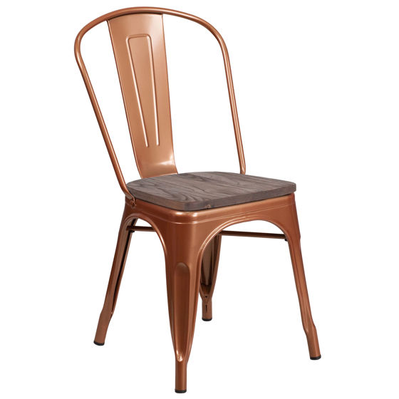 Copper Metal Stackable Chair with Wood Seat ET-3534-POC-WD-GG