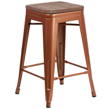 24" High Backless Copper Counter Height Stool with Square Wood Seat ET-BT3503-24-POC-WD-GG