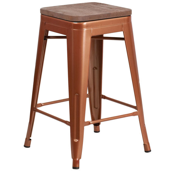 24" High Backless Copper Counter Height Stool with Square Wood Seat ET-BT3503-24-POC-WD-GG