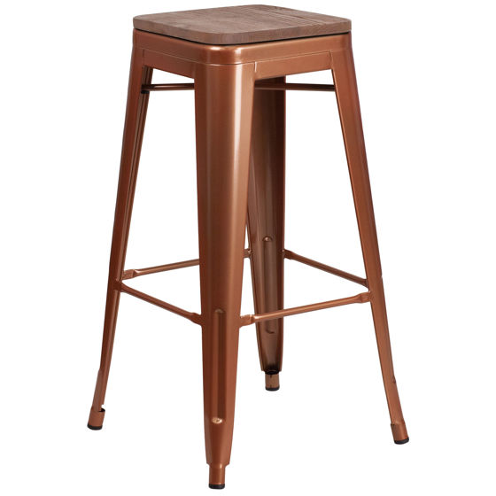 30" High Backless Copper Barstool with Square Wood Seat ET-BT3503-30-POC-WD-GG