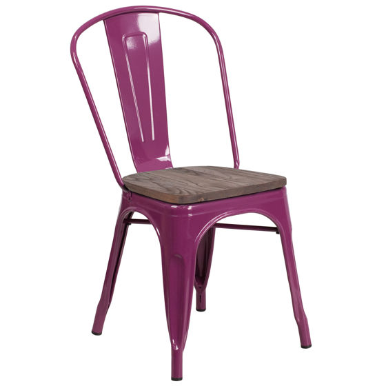 Purple Metal Stackable Chair with Wood Seat ET-3534-PUR-WD-GG