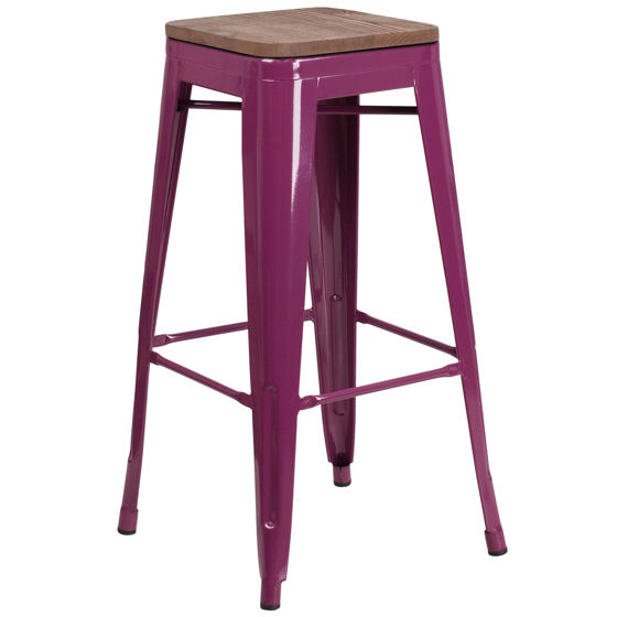 30" High Backless Purple Barstool with Square Wood Seat ET-BT3503-30-PUR-WD-GG