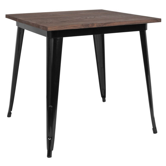 31.5" Square Black Metal Indoor Table with Walnut Rustic Wood Top CH-51040-29M1-BK-GG