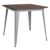 31.5" Square Silver Metal Indoor Table with Walnut Rustic Wood Top CH-51040-29M1-SIL-GG