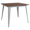36" Square Silver Metal Indoor Table with Walnut Rustic Wood Top CH-51050-29M1-SIL-GG
