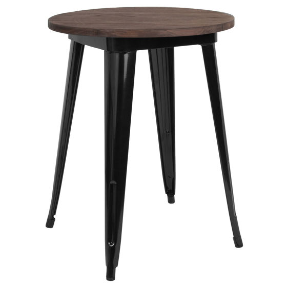 24" Round Black Metal Indoor Table with Walnut Rustic Wood Top CH-51080-29M1-BK-GG