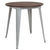 30" Round Silver Metal Indoor Table with Walnut Rustic Wood Top CH-51090-29M1-SIL-GG