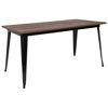 30.25" x 60" Rectangular Black Metal Indoor Table with Walnut Rustic Wood Top CH-61010-29M1-BK-GG