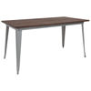 30.25" x 60" Rectangular Silver Metal Indoor Table with Walnut Rustic Wood Top CH-61010-29M1-SIL-GG