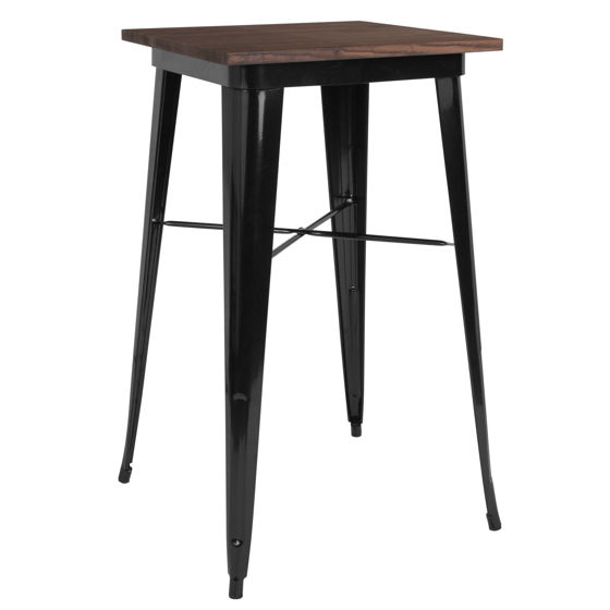 23.5" Square Black Metal Indoor Bar Height Table with Walnut Rustic Wood Top CH-31330-40M1-BK-GG