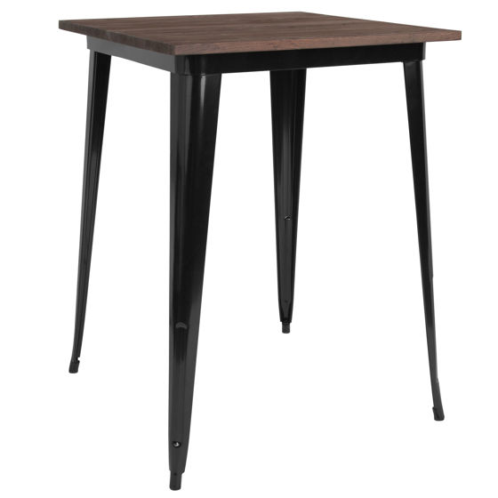 31.5" Square Black Metal Indoor Bar Height Table with Walnut Rustic Wood Top CH-51040-40M1-BK-GG