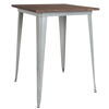31.5" Square Silver Metal Indoor Bar Height Table with Walnut Rustic Wood Top CH-51040-40M1-SIL-GG