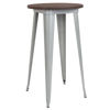 24" Round Silver Metal Indoor Bar Height Table with Walnut Rustic Wood Top CH-51080-40M1-SIL-GG