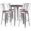 30" Round Silver Metal Bar Table Set with Wood Top and 4 Stools CH-WD-TBCH-11-GG