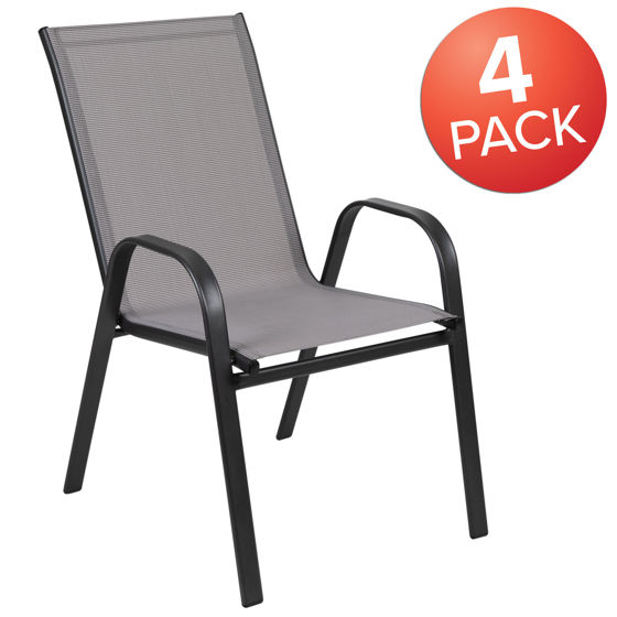 4 Pack Brazos Series Gray Outdoor Stack Chair with Flex Comfort Material and Metal Frame 4-JJ-303C-G-GG