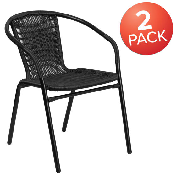 Lila 2 Pack Black Rattan Indoor-Outdoor Restaurant Stack Chair 2-TLH-037-BK-GG