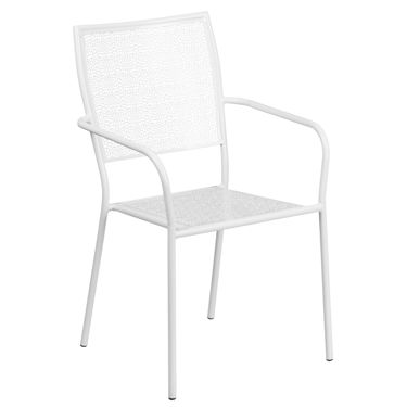 Oia Commercial Grade White Indoor-Outdoor Steel Patio Arm Chair with Square Back CO-2-WH-GG