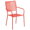 Oia Commercial Grade Coral Indoor-Outdoor Steel Patio Arm Chair with Square Back CO-2-RED-GG