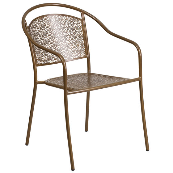 Oia Commercial Grade Gold Indoor-Outdoor Steel Patio Arm Chair with Round Back CO-3-GD-GG