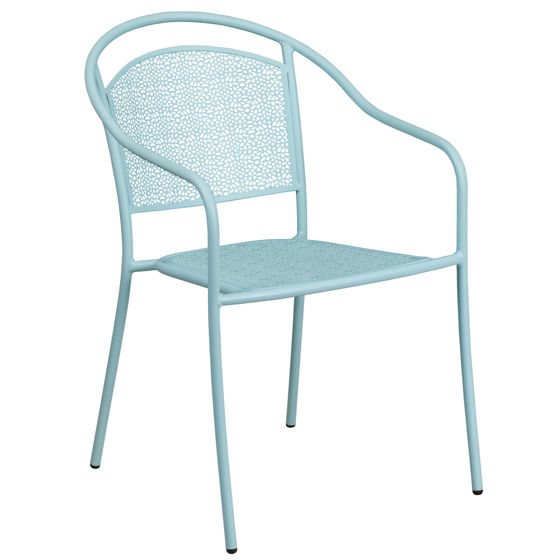 Oia Commercial Grade Sky Blue Indoor-Outdoor Steel Patio Arm Chair with Round Back CO-3-SKY-GG