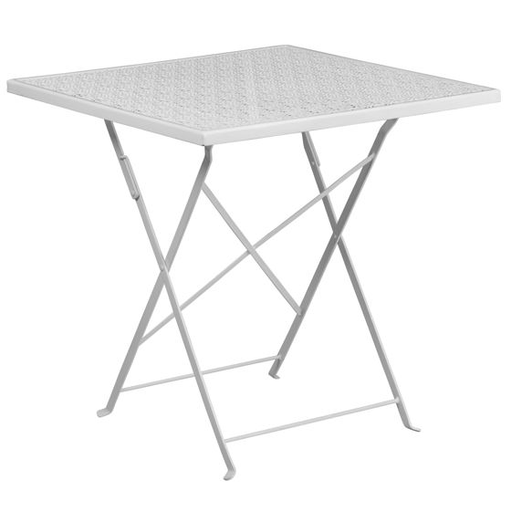 Oia Commercial Grade 28" Square White Indoor-Outdoor Steel Folding Patio Table CO-1-WH-GG