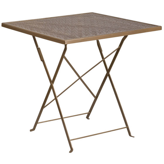 Oia Commercial Grade 28" Square Gold Indoor-Outdoor Steel Folding Patio Table CO-1-GD-GG