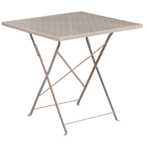 Oia Commercial Grade 28" Square Light Gray Indoor-Outdoor Steel Folding Patio Table CO-1-SIL-GG