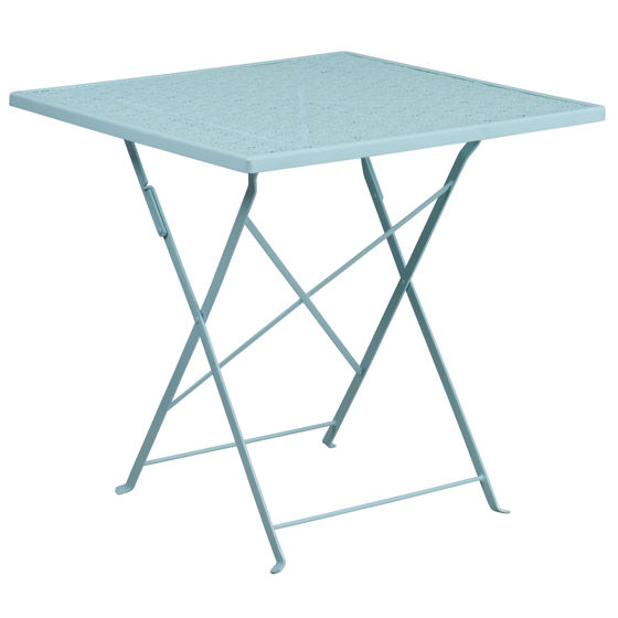 Oia Commercial Grade 28" Square Sky Blue Indoor-Outdoor Steel Folding Patio Table CO-1-SKY-GG