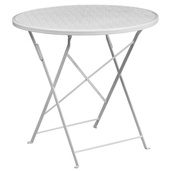Oia Commercial Grade 30" Round White Indoor-Outdoor Steel Folding Patio Table CO-4-WH-GG