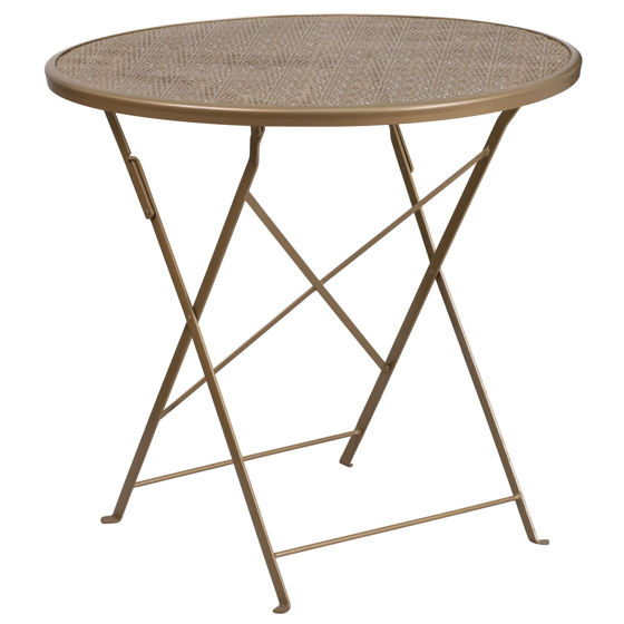 Oia Commercial Grade 30" Round Gold Indoor-Outdoor Steel Folding Patio Table CO-4-GD-GG