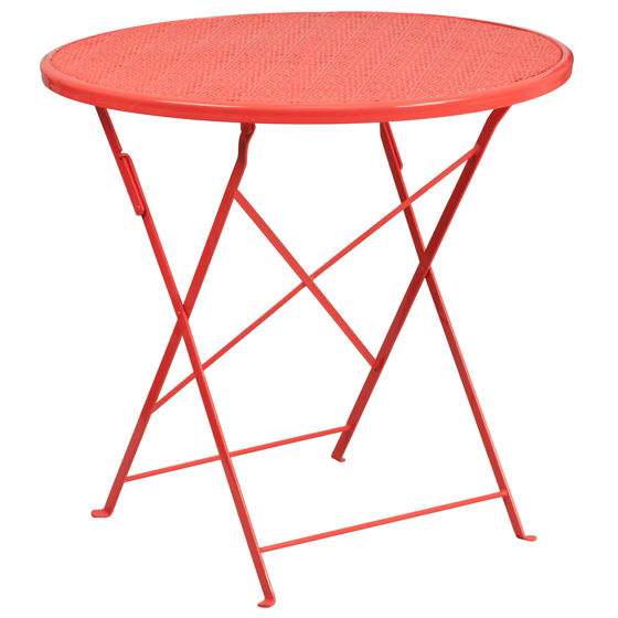 Oia Commercial Grade 30" Round Coral Indoor-Outdoor Steel Folding Patio Table CO-4-RED-GG
