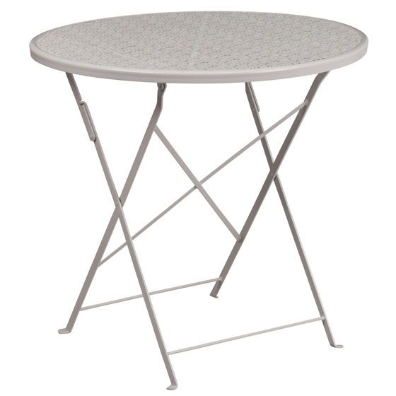 Oia Commercial Grade 30" Round Light Gray Indoor-Outdoor Steel Folding Patio Table CO-4-SIL-GG