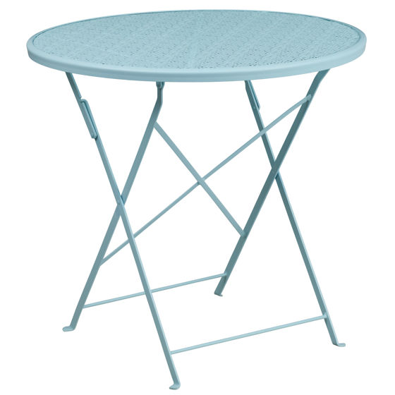 Oia Commercial Grade 30" Round Sky Blue Indoor-Outdoor Steel Folding Patio Table CO-4-SKY-GG