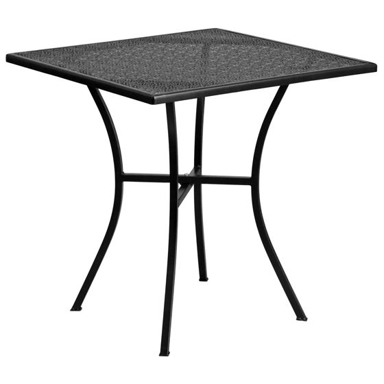 Oia Commercial Grade 28" Square Black Indoor-Outdoor Steel Patio Table CO-5-BK-GG