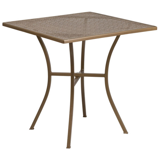 Oia Commercial Grade 28" Square Gold Indoor-Outdoor Steel Patio Table CO-5-GD-GG