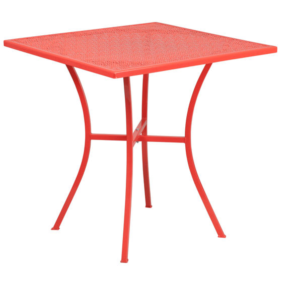 Oia Commercial Grade 28" Square Coral Indoor-Outdoor Steel Patio Table CO-5-RED-GG