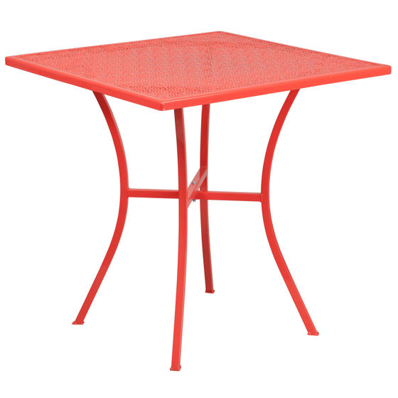 Oia Commercial Grade 28" Square Coral Indoor-Outdoor Steel Patio Table CO-5-RED-GG