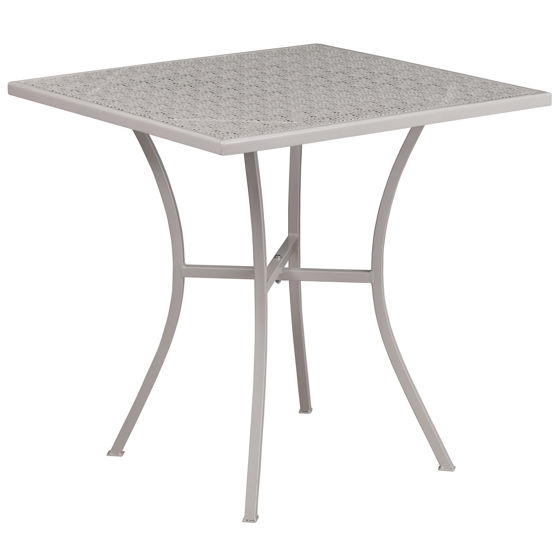 Oia Commercial Grade 28" Square Light Gray Indoor-Outdoor Steel Patio Table CO-5-SIL-GG