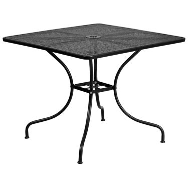 Oia Commercial Grade 35.5" Square Black Indoor-Outdoor Steel Patio Table with Umbrella Hole CO-6-BK-GG