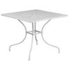 Oia Commercial Grade 35.5" Square White Indoor-Outdoor Steel Patio Table with Umbrella Hole CO-6-WH-GG