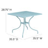 Oia Commercial Grade 35.5" Square Sky Blue Indoor-Outdoor Steel Patio Table with Umbrella Hole CO-6-SKY-GG