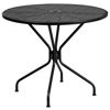 Oia Commercial Grade 35.25" Round Black Indoor-Outdoor Steel Patio Table with Umbrella Hole CO-7-BK-GG